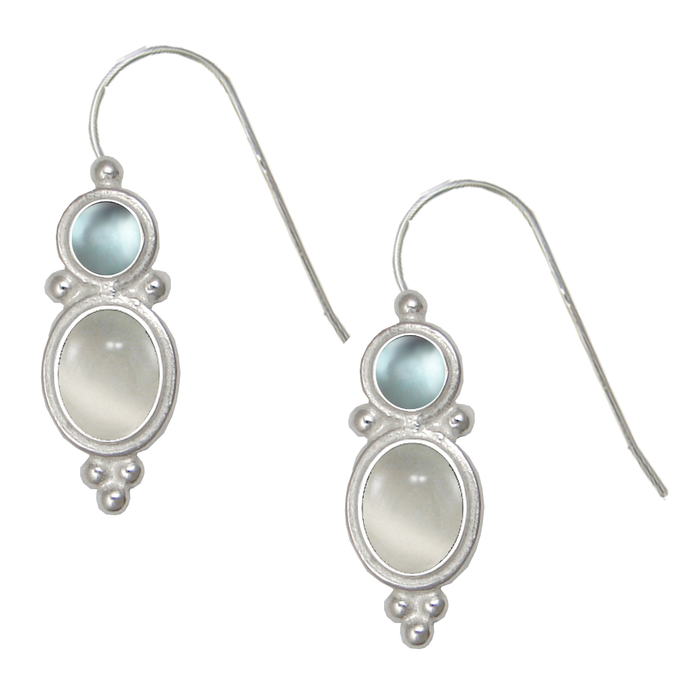 Sterling Silver Drop Dangle Earrings White Moonstone And Blue Topaz